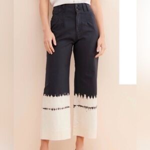 Anthropologie Fatima Black and Cream Tie-Dye Pants
